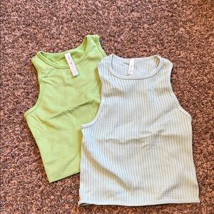 Ribbed Tank Tops - Green and Light Blue